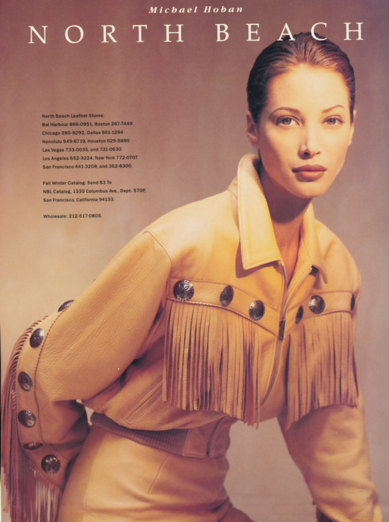 Christy Turlington featured in  the North Beach Leather advertisement for Fall 1992