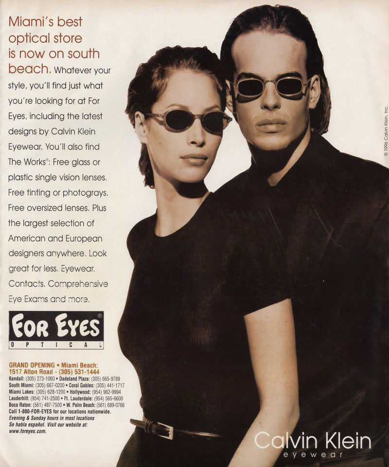 Christy Turlington featured in  the Calvin Klein Eyewear advertisement for Spring/Summer 1996
