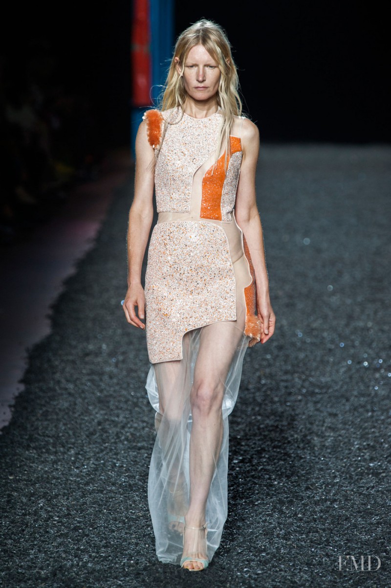Kirsten Owen featured in  the Mary Katrantzou fashion show for Spring/Summer 2015