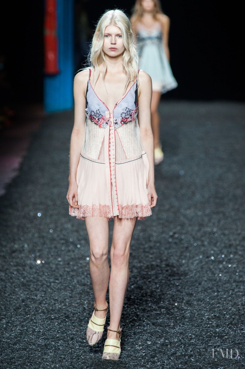 Ola Rudnicka featured in  the Mary Katrantzou fashion show for Spring/Summer 2015