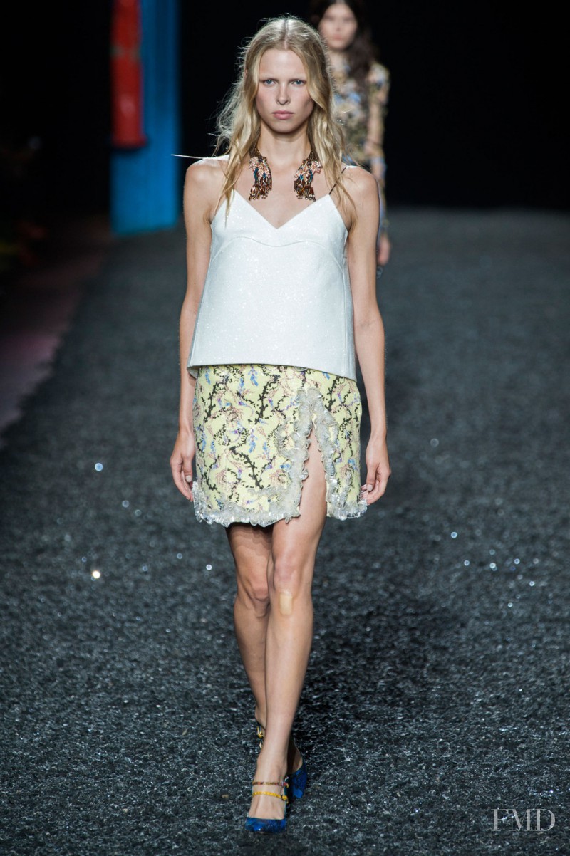 Lina Berg featured in  the Mary Katrantzou fashion show for Spring/Summer 2015