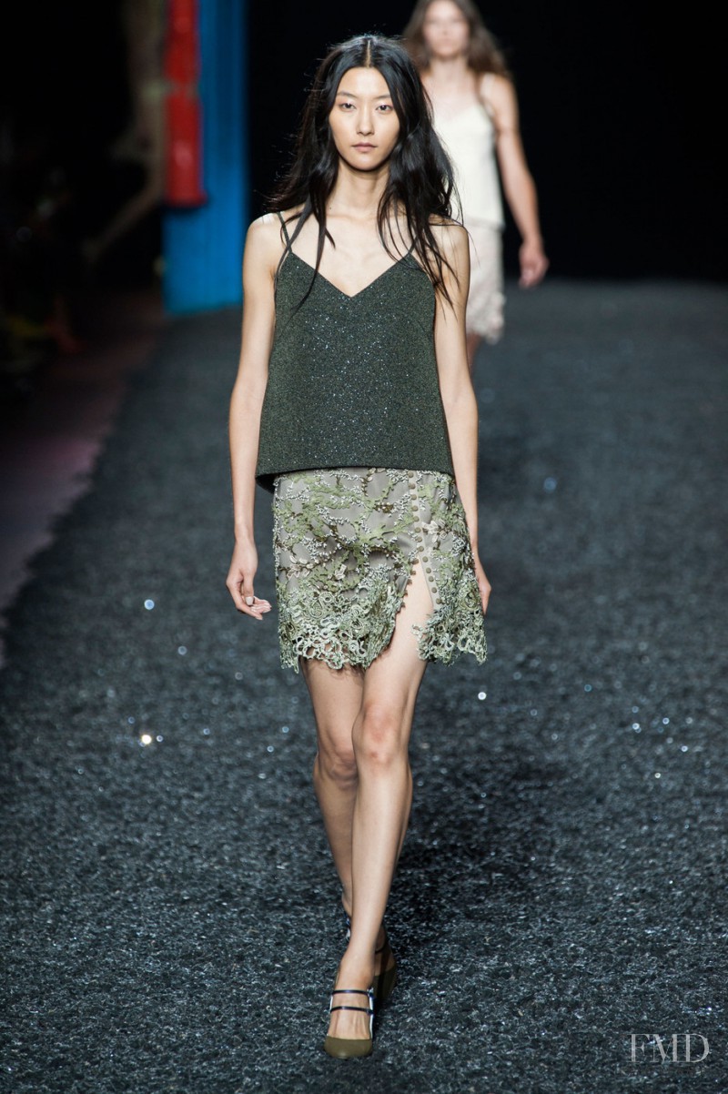 Ji Hye Park featured in  the Mary Katrantzou fashion show for Spring/Summer 2015