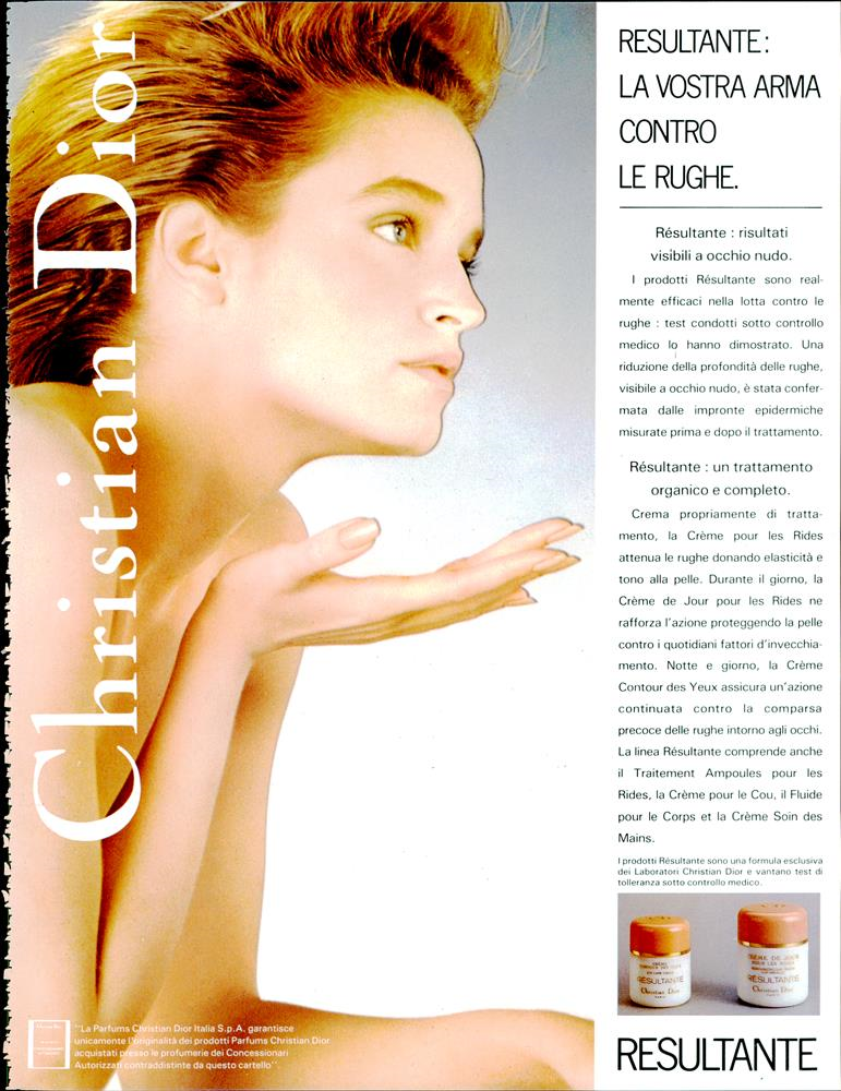 Bonnie Berman featured in  the Dior Beauty Resultante advertisement for Spring/Summer 1985