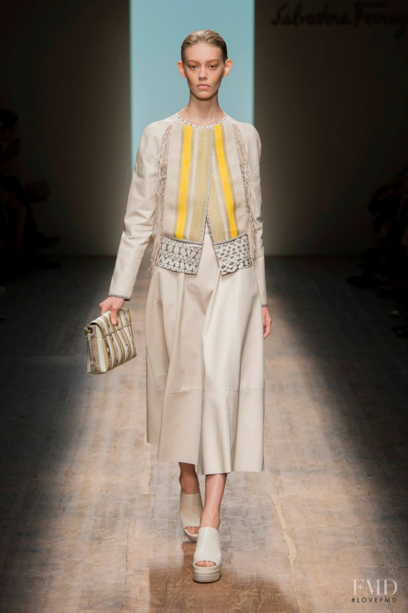 Ondria Hardin featured in  the Salvatore Ferragamo fashion show for Spring/Summer 2015