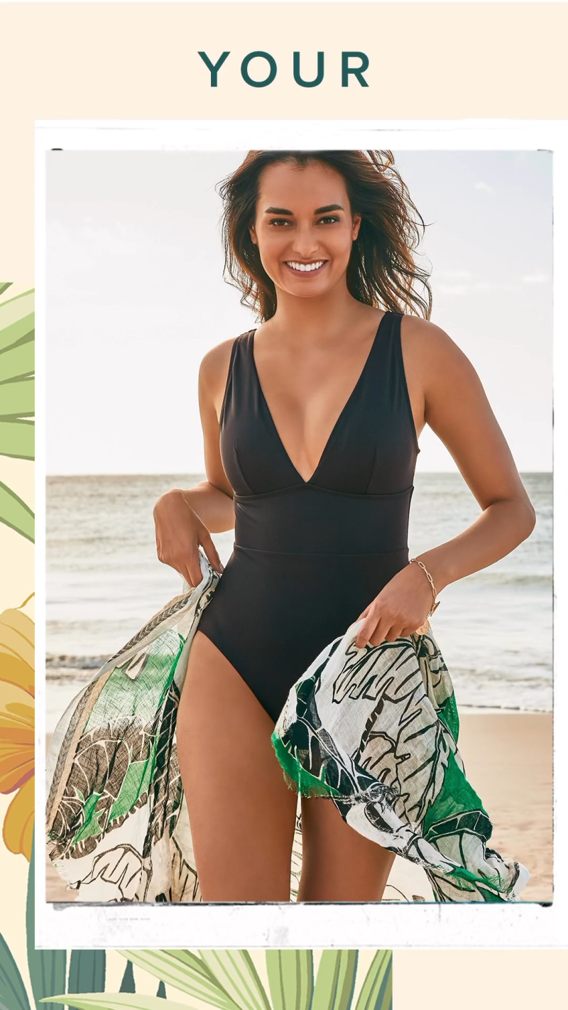 Gizele Oliveira featured in  the Tommy Bahama advertisement for Resort 2023