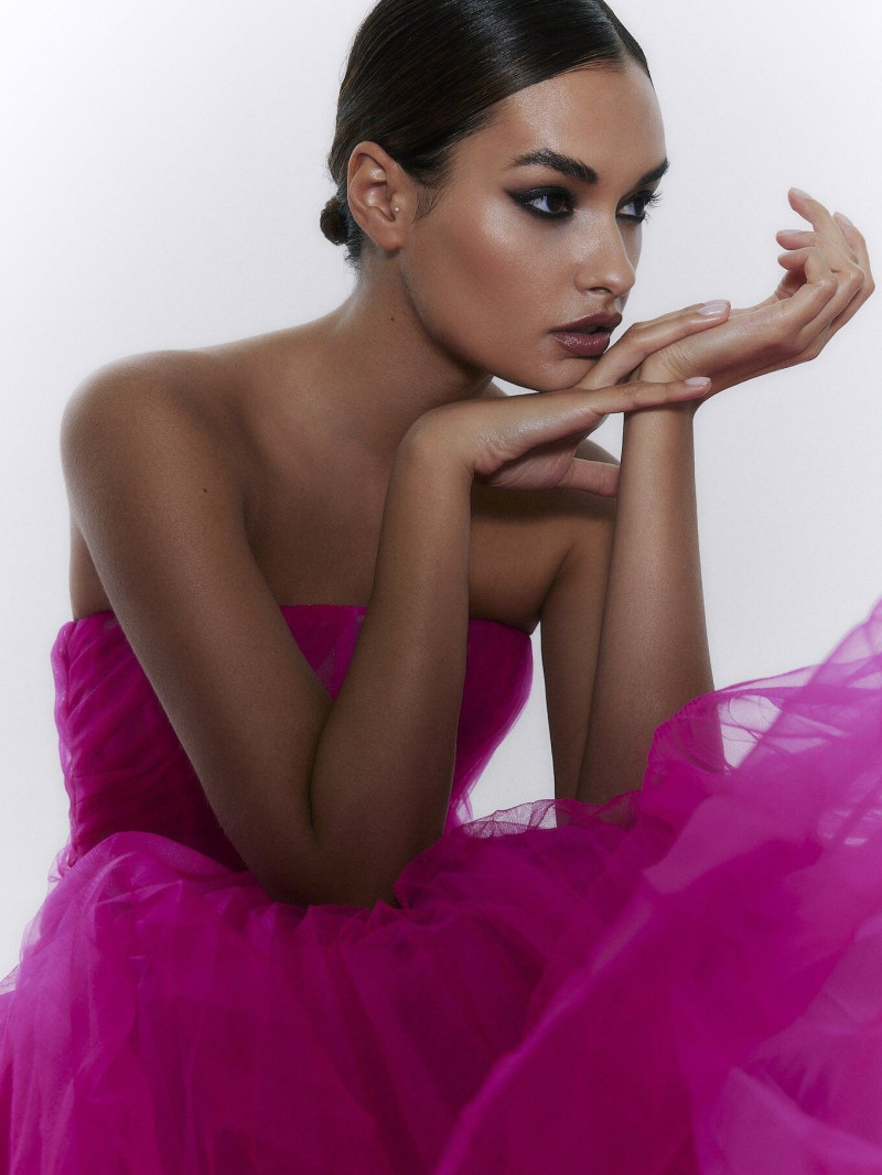 Gizele Oliveira featured in  the Nicole + Felicia Evening Collection  lookbook for Spring/Summer 2023