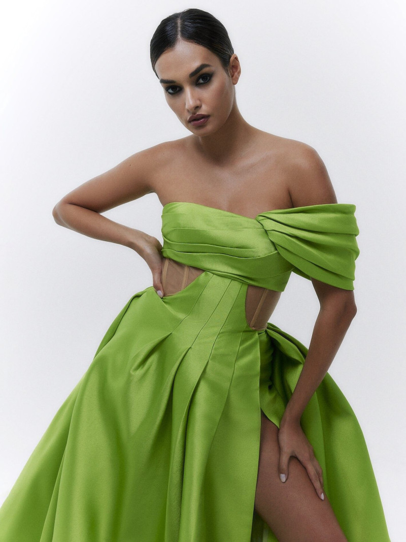 Gizele Oliveira featured in  the Nicole + Felicia Evening Collection  lookbook for Spring/Summer 2023