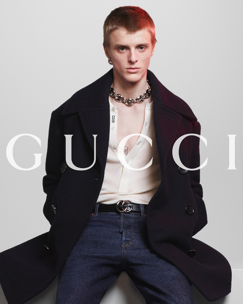 Finn Collins featured in  the Gucci advertisement for Autumn/Winter 2024