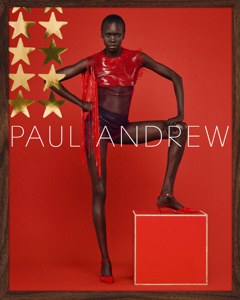 Alek Wek featured in  the Paul Andrew Season Five 2024 Campaign advertisement for Summer 2024