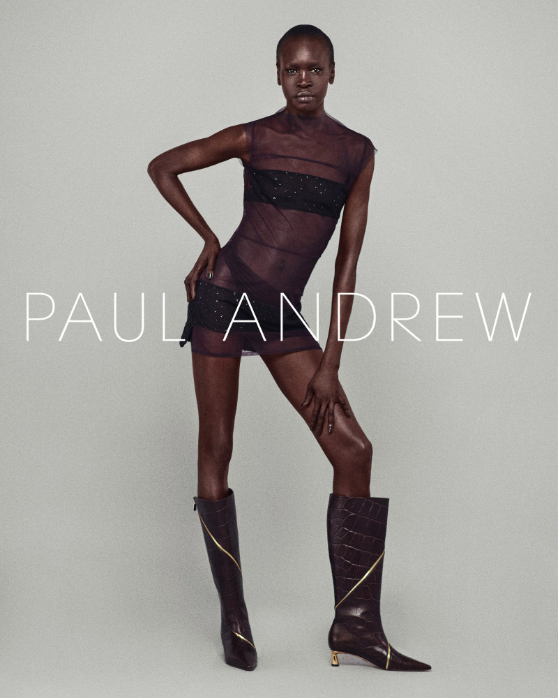 Alek Wek featured in  the Paul Andrew Season Five 2024 Campaign advertisement for Summer 2024