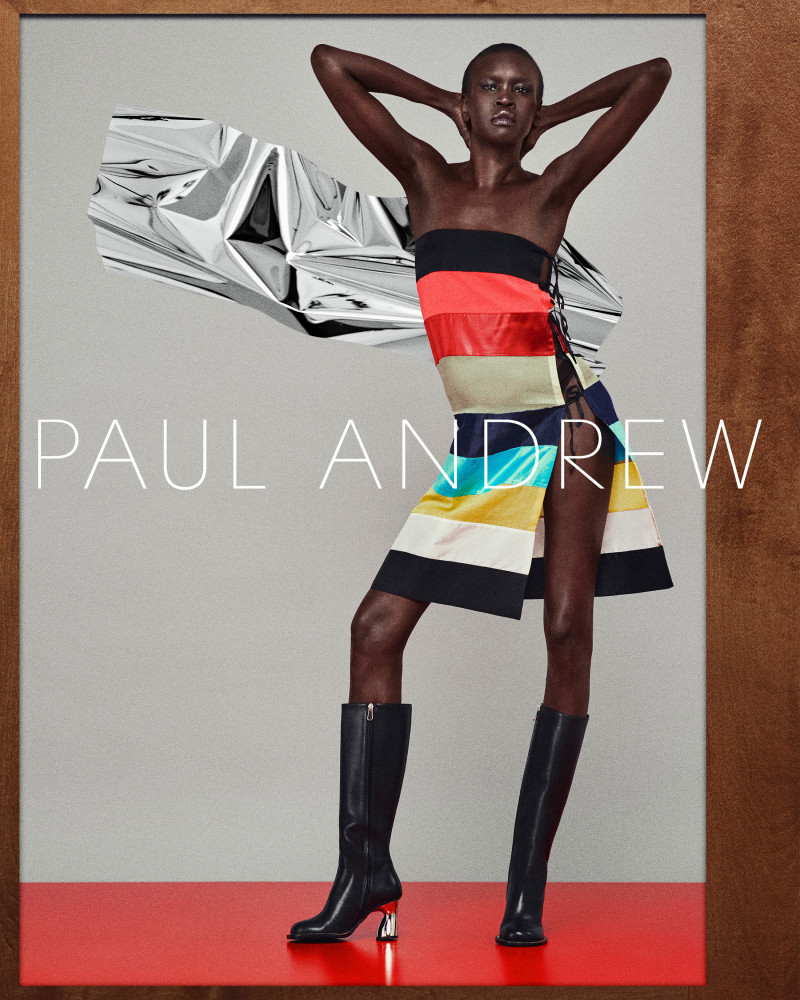 Alek Wek featured in  the Paul Andrew Season Five 2024 Campaign advertisement for Summer 2024