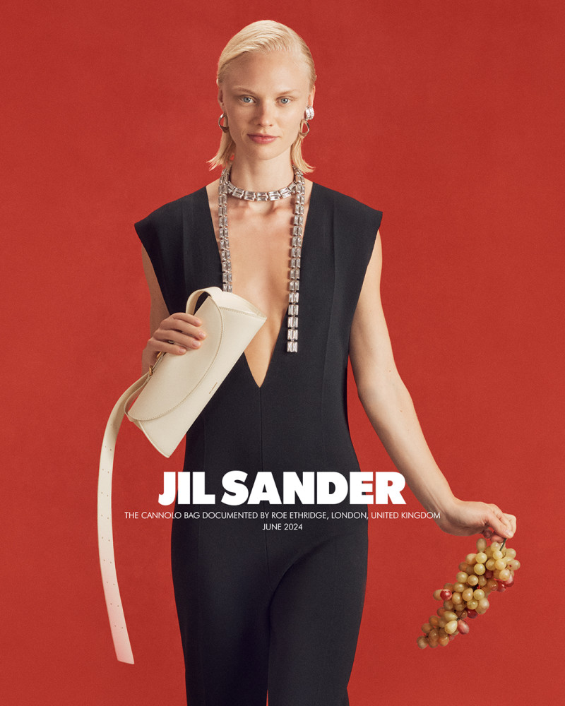 Vilma Sjöberg featured in  the Jil Sander Cannolo Bag 2024 Campaign advertisement for Fall 2024