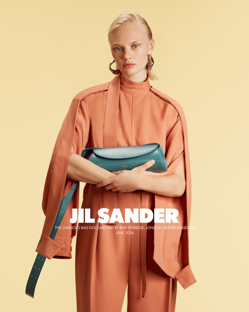 Vilma Sjöberg featured in  the Jil Sander Cannolo Bag 2024 Campaign advertisement for Fall 2024