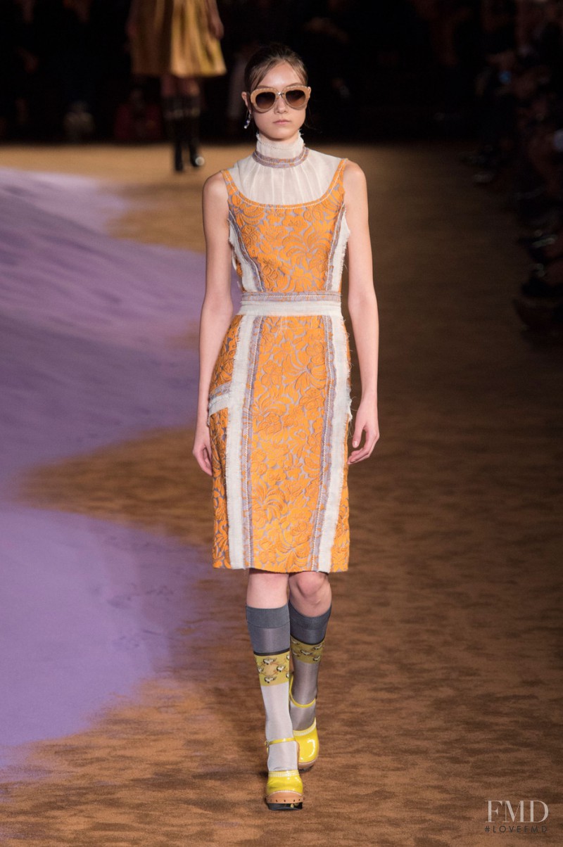 Yumi Lambert featured in  the Prada fashion show for Spring/Summer 2015