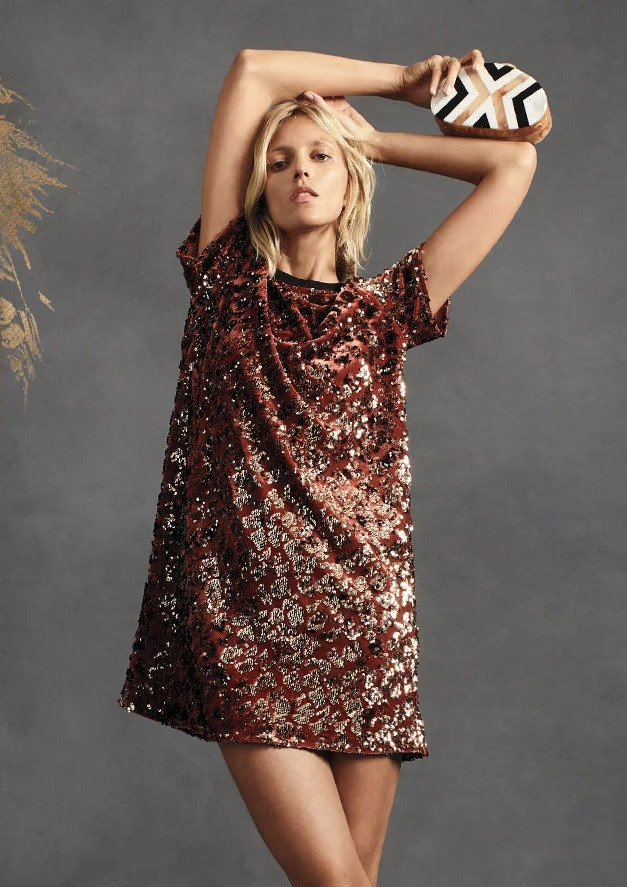 Anja Rubik featured in  the Anthropologie The Party Shop catalogue for Winter 2019