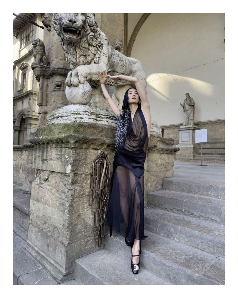 Lina Zhang featured in  the Salvatore Ferragamo advertisement for Autumn/Winter 2024