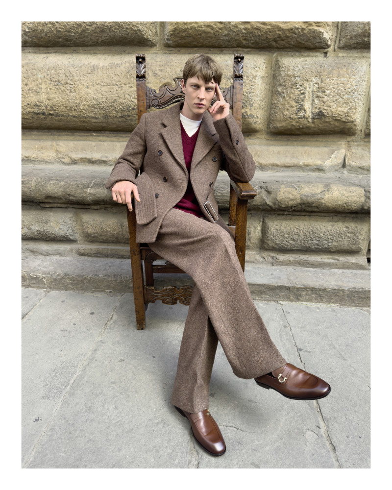 Tim Schuhmacher featured in  the Salvatore Ferragamo advertisement for Autumn/Winter 2024