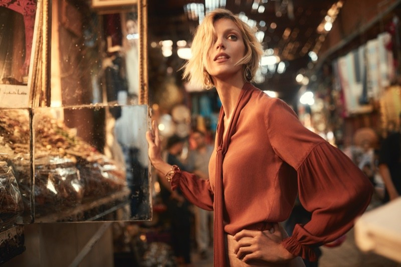 Anja Rubik featured in  the Anthropologie catalogue for Fall 2018