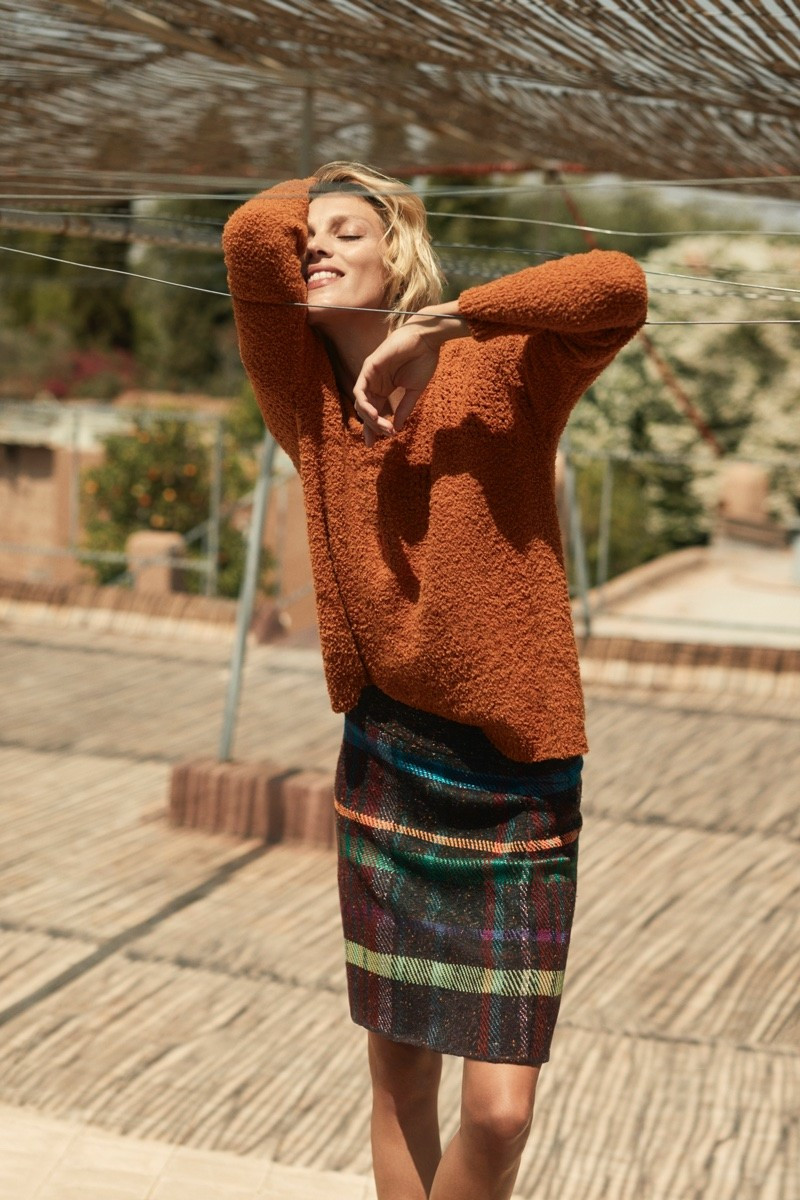 Anja Rubik featured in  the Anthropologie catalogue for Fall 2018