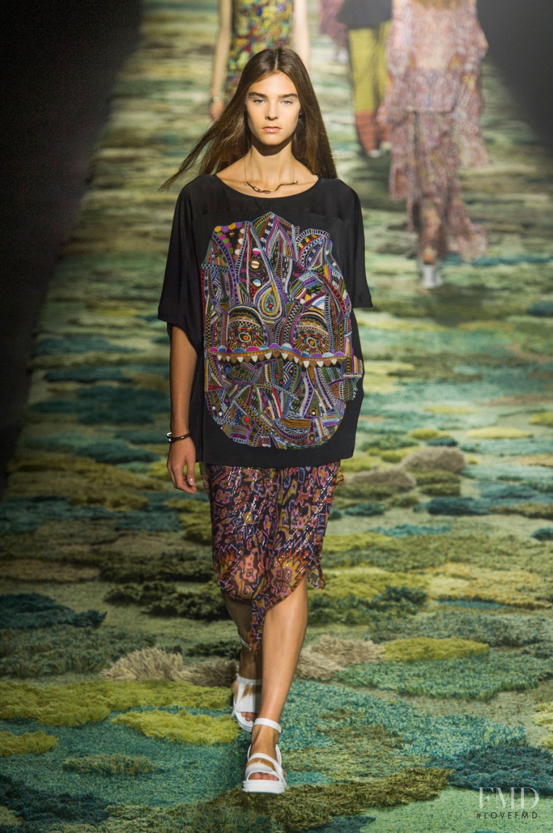 Olivia David featured in  the Dries van Noten fashion show for Spring/Summer 2015