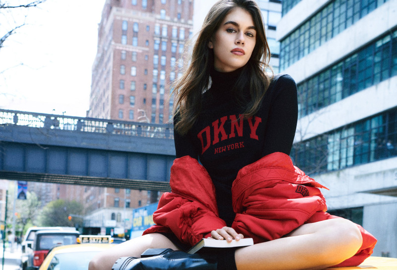 Kaia Gerber featured in  the DKNY advertisement for Autumn/Winter 2024