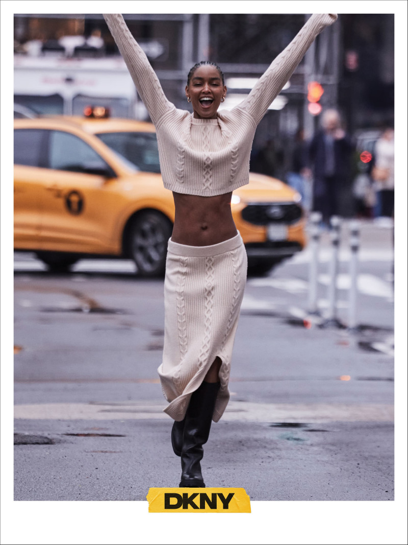 Blesnya Minher featured in  the DKNY advertisement for Fall 2024