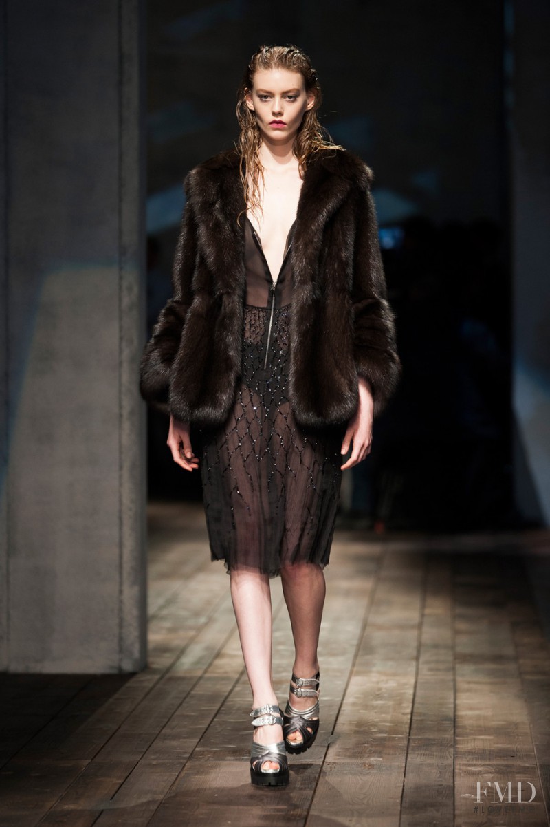 Ondria Hardin featured in  the Prada fashion show for Autumn/Winter 2013