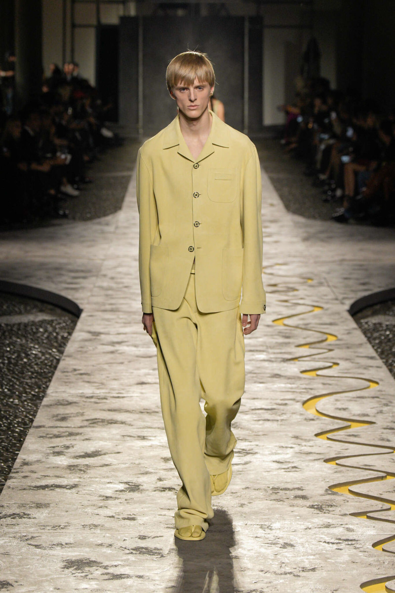 Finn Collins featured in  the Versace fashion show for Spring/Summer 2025