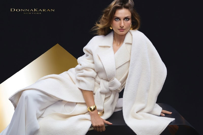 Andreea Diaconu featured in  the Donna Karan New York advertisement for Holiday 2024