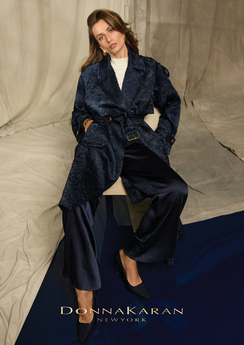 Andreea Diaconu featured in  the Donna Karan New York advertisement for Holiday 2024