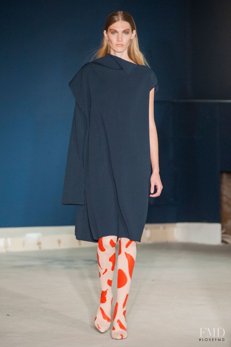 Irina Nikolaeva featured in  the Thomas Tait fashion show for Spring/Summer 2015