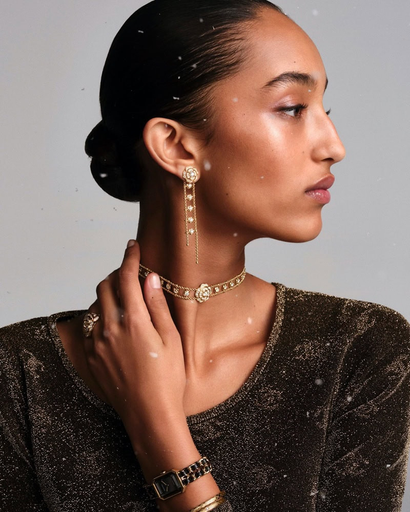 Mona Tougaard featured in  the Chanel Fine Jewellery advertisement for Holiday 2024