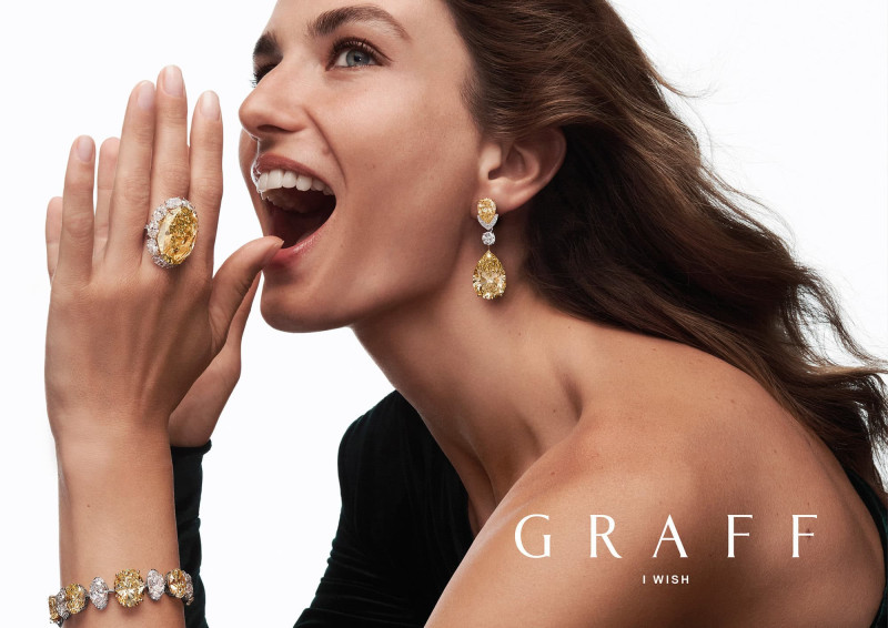 Andreea Diaconu featured in  the Graff Diamonds I Wish advertisement for Holiday 2024