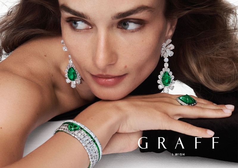 Andreea Diaconu featured in  the Graff Diamonds I Wish advertisement for Holiday 2024