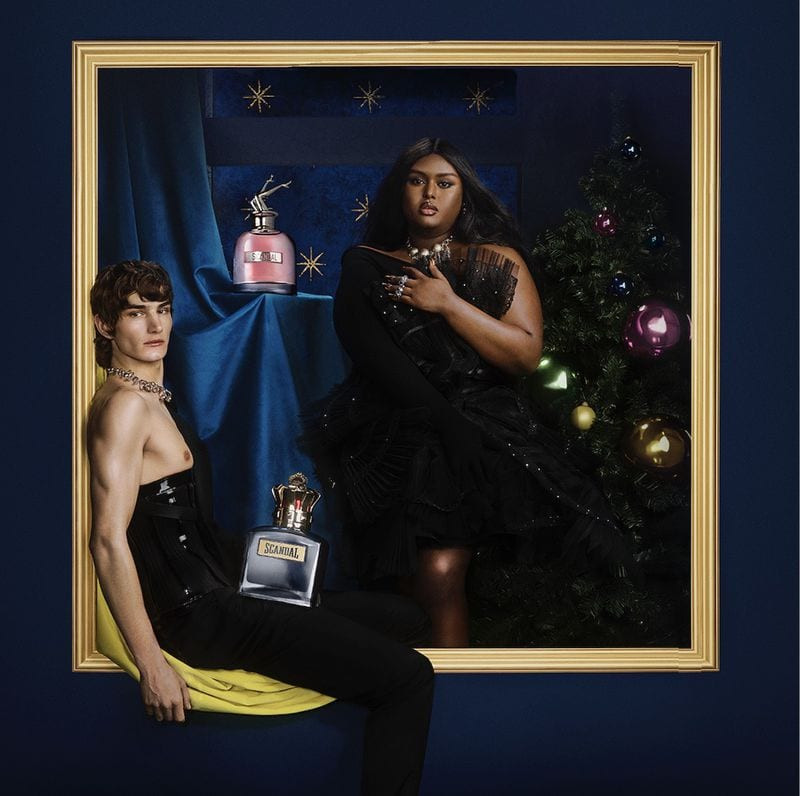 Ceval Omar featured in  the Jean-Paul Gaultier Fragrance Museum Fragrance Campaign advertisement for Winter 2024