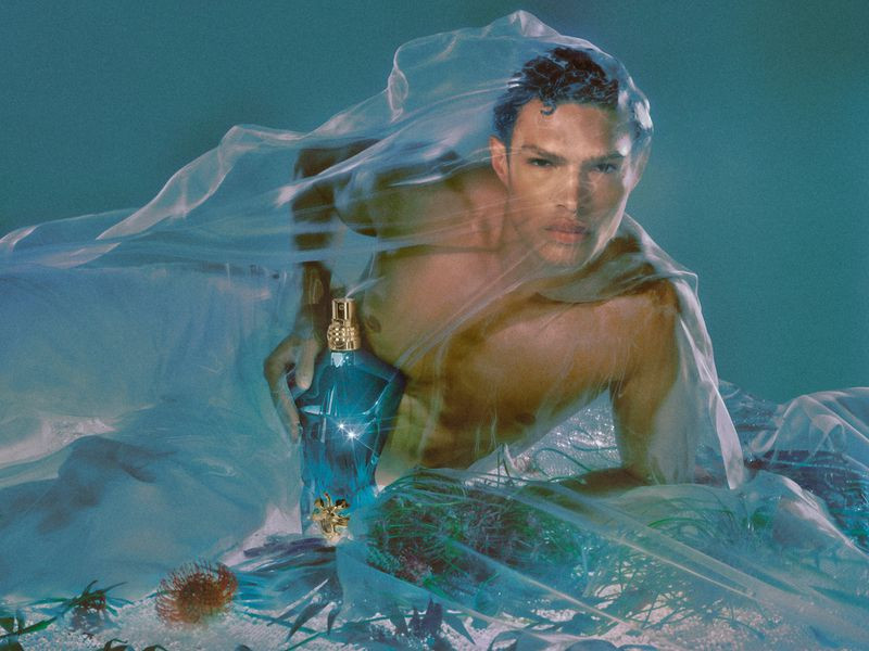 Noah Luis Brown featured in  the Jean-Paul Gaultier Fragrance BELLE et BEAU Perfume advertisement for Spring 2025