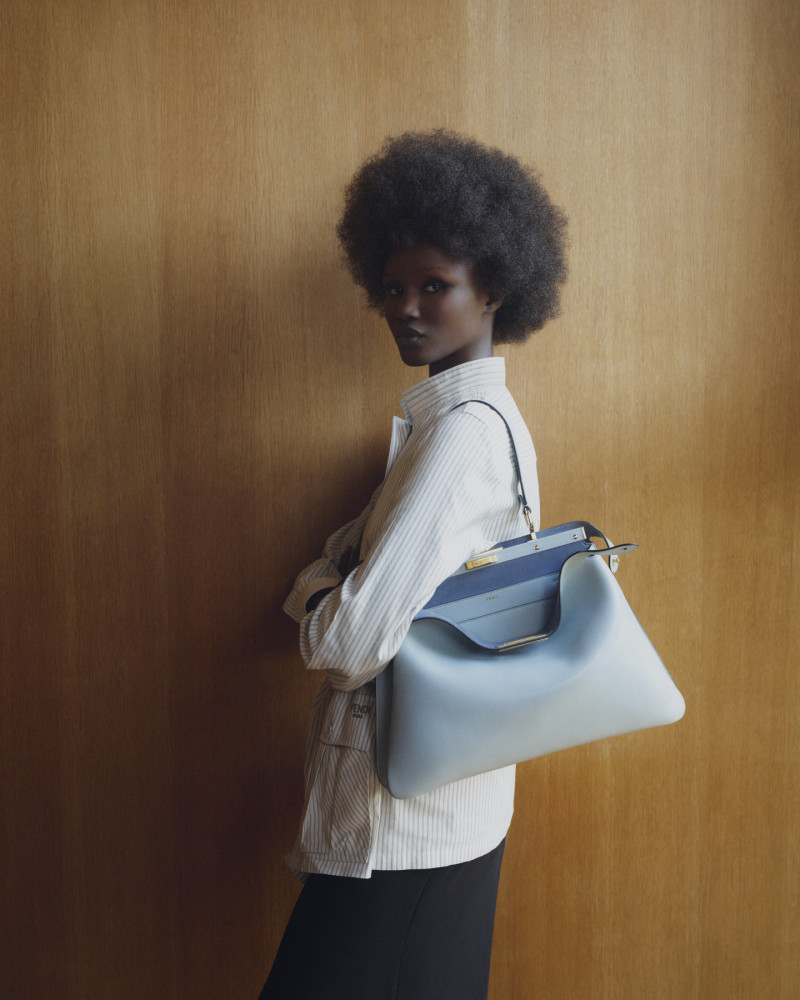 Abeny Nhial featured in  the Fendi Peekaboo 2025 Campaign advertisement for Spring 2025