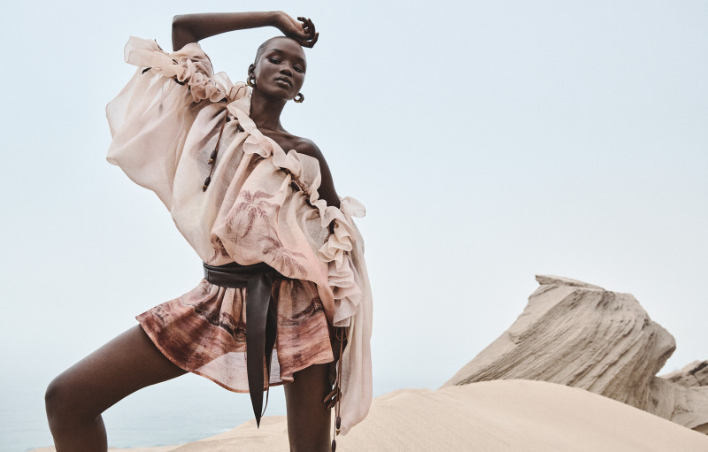 Abeny Nhial featured in  the Zimmermann advertisement for Spring 2025