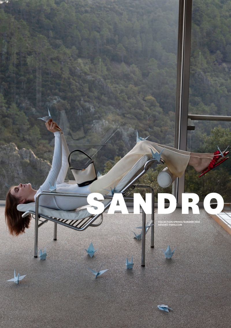 Merel Roggeveen featured in  the Sandro advertisement for Spring/Summer 2025