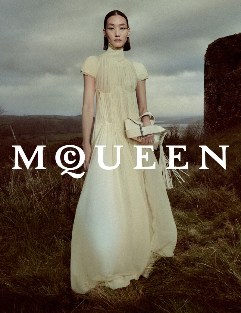 Lina Zhang featured in  the Alexander McQueen advertisement for Spring/Summer 2025