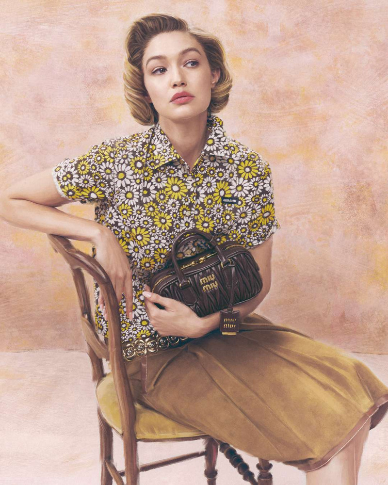 Gigi Hadid featured in  the Miu Miu Miu Miu Leathergoods 2025: Wander & Arcadie Bags advertisement for Summer 2025