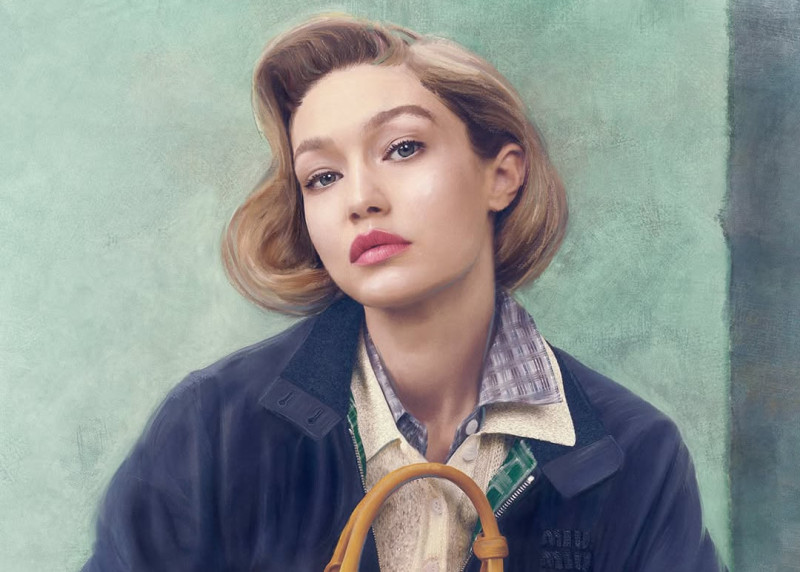 Gigi Hadid featured in  the Miu Miu Miu Miu Leathergoods 2025: Wander & Arcadie Bags advertisement for Summer 2025