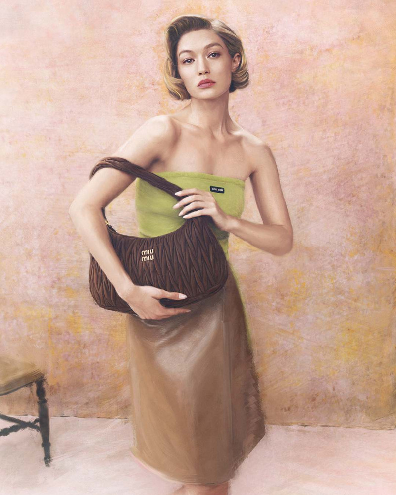 Gigi Hadid featured in  the Miu Miu Miu Miu Leathergoods 2025: Wander & Arcadie Bags advertisement for Summer 2025