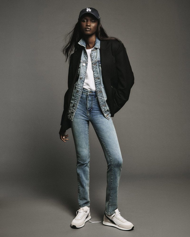 Abeny Nhial featured in  the Frame Denim advertisement for Spring 2025