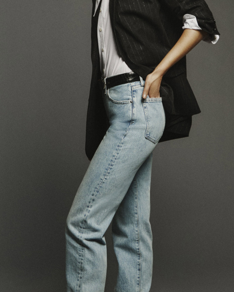 Merlijne Schorren featured in  the Frame Denim advertisement for Spring 2025