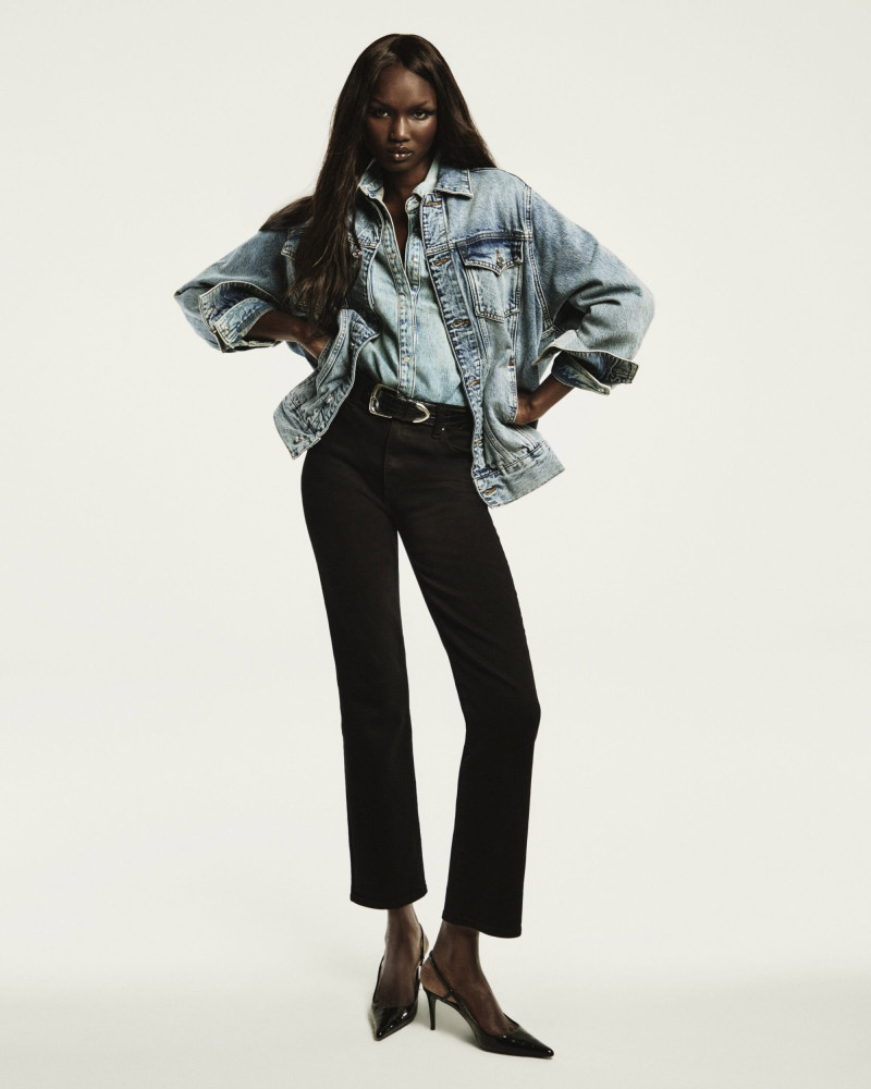 Abeny Nhial featured in  the Frame Denim advertisement for Spring 2025