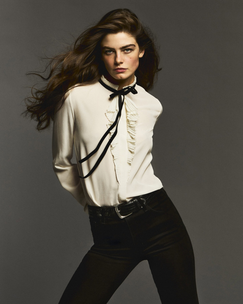 Merlijne Schorren featured in  the Frame Denim advertisement for Spring 2025