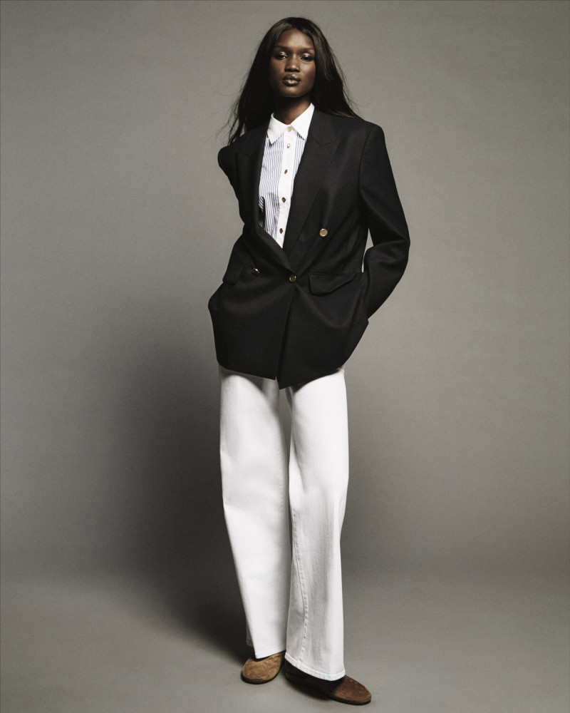 Abeny Nhial featured in  the Frame Denim advertisement for Spring 2025