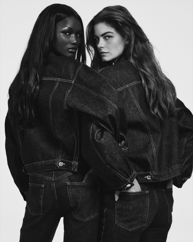 Abeny Nhial featured in  the Frame Denim advertisement for Spring 2025