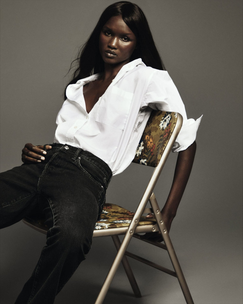 Abeny Nhial featured in  the Frame Denim advertisement for Spring 2025